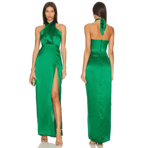 Amanda Uprichard Mezcal 100% Silk Halter Gown Party Formal Hoco Prom Classy XS - Picture 1 of 12